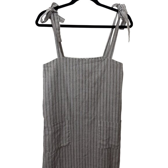 Storia Women Midi Striped Dress Size Small S Gray Tie Shoulder Strap Slits EUC - Picture 5 of 8